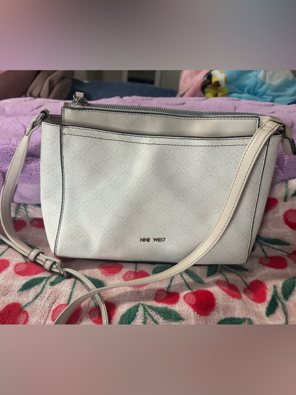 Nine West White/Cream Crossbody Bag with Subtle Print
